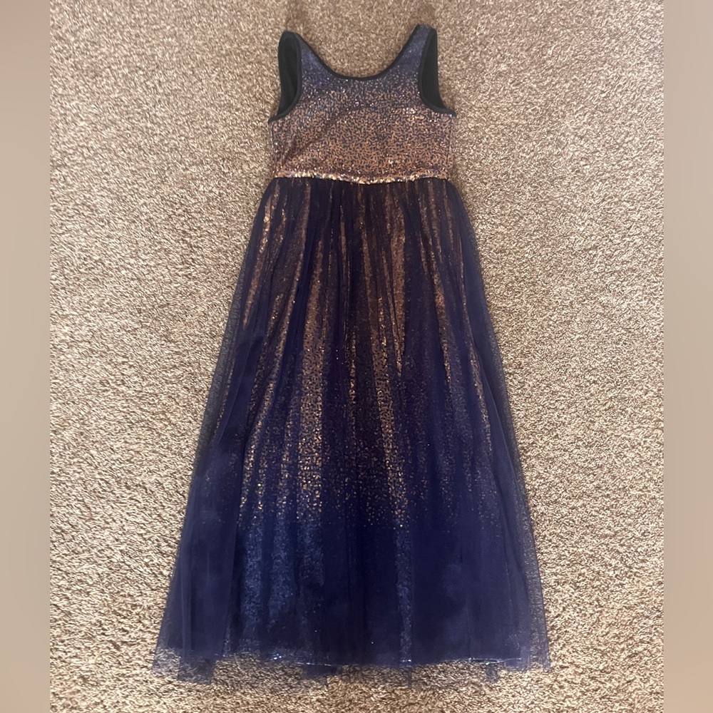 dilliards dress, hannah banana by sara sara brand, blue to gold sequin, youth 10